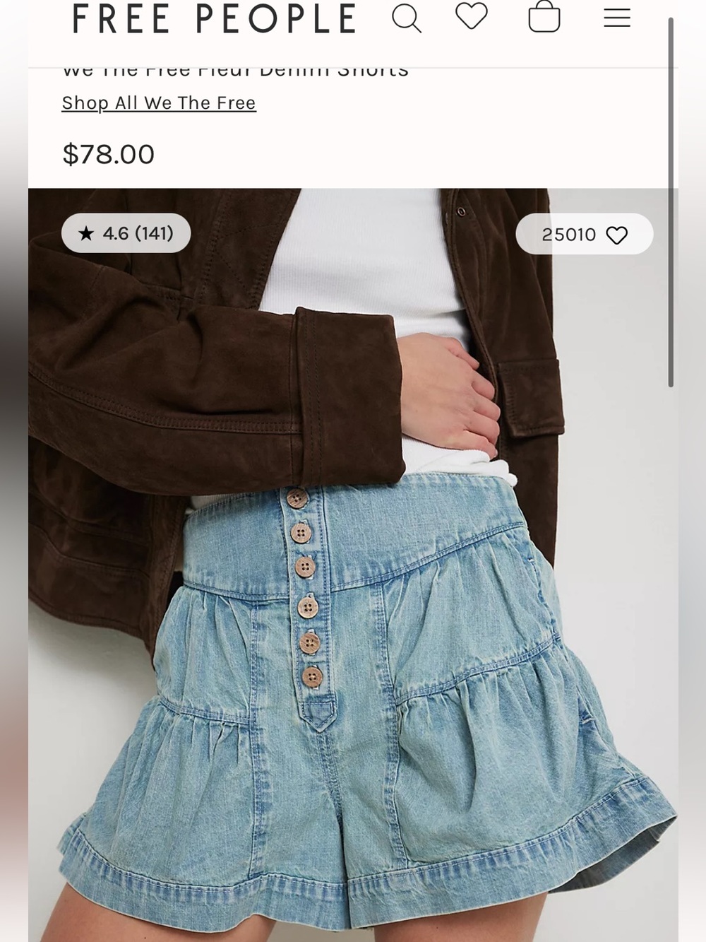 Free People We The Free Denim Ruffle Shorts | Boho Tiered Chambray | MEDIUM